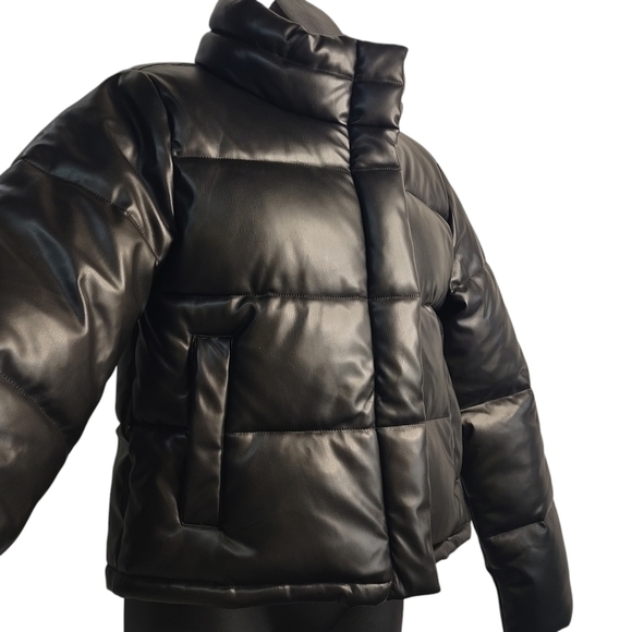 Mi Ami For Francesca's Women's Black Faux Leather Puffer Jacket Size Medium - Picture 3 of 10
